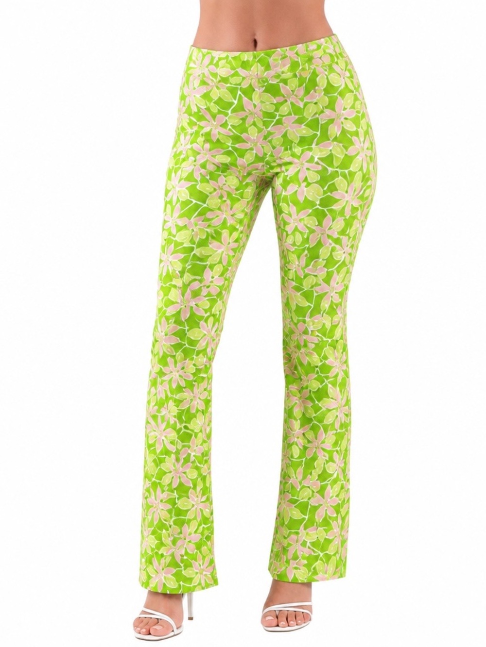 NWT Vintage Lilly Pulitzer Stretch Trousers Green Pink Floral Pants Size - Picture 3 of 3